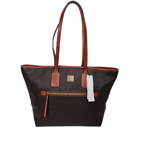 NWT DOONEY & BOURKE Tmoro Tote Bag DARK BROWN & COGNAC Leather Shopper Handbag - Picture 1 of 12
